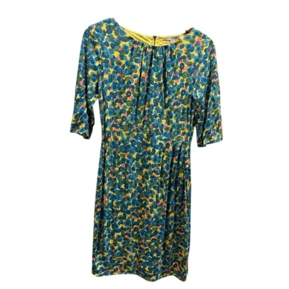 Boden Floral‎ Dot Tencel Sheath Dress Yellow Blue Green WH811 US 10R